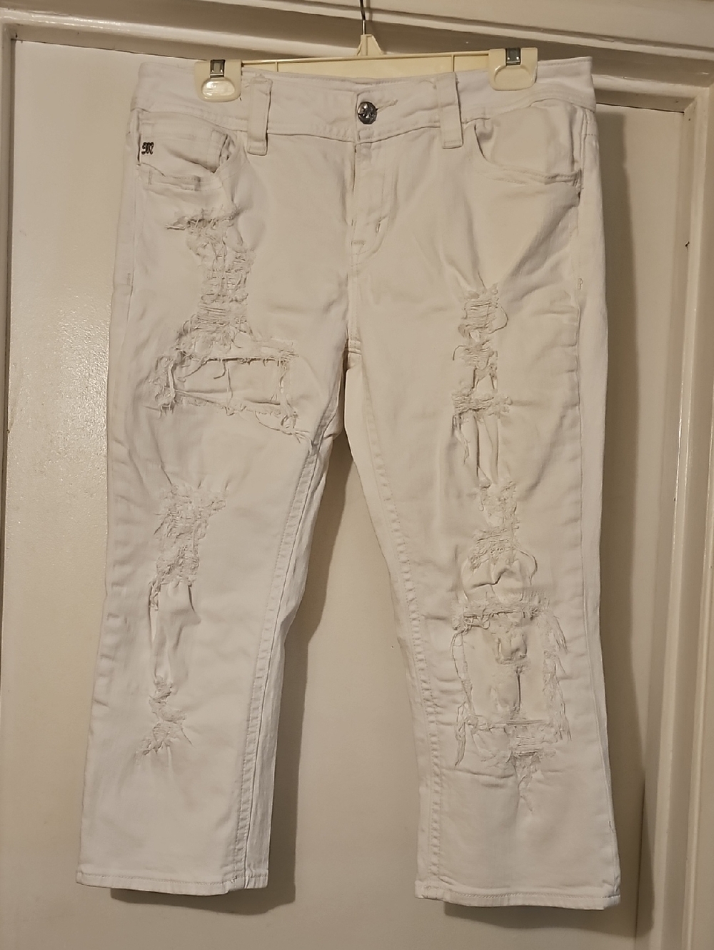 Miss Me White Distressed Cropped Jeans Tote 8